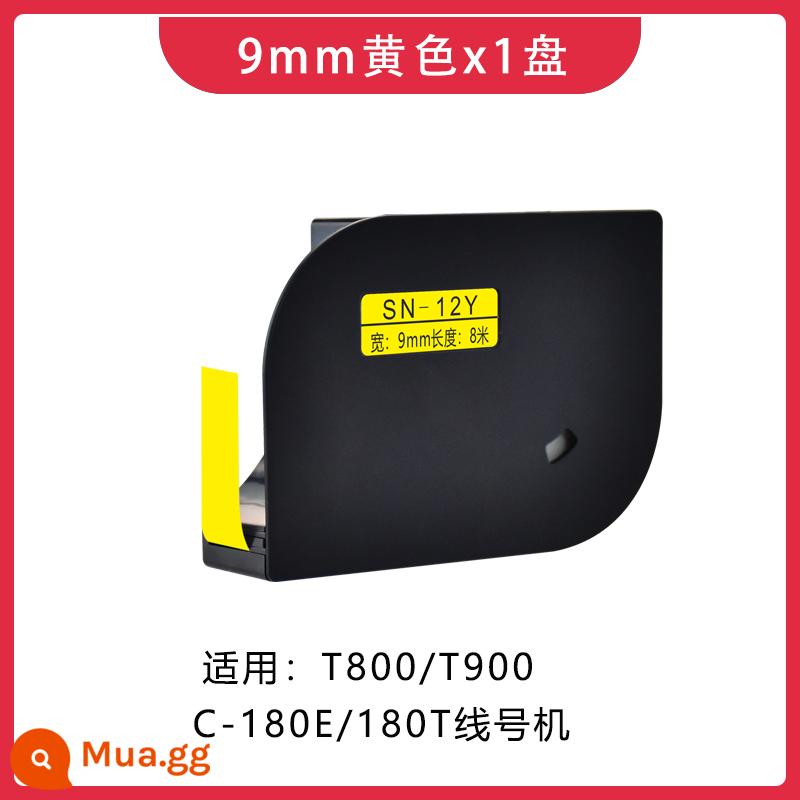 Thích hợp cho máy số dòng Sinret Sinreid Ruy băng T800/T900 Máy đánh dấu C-180T/E ống co nhiệt đai carbon TR80B nhãn dán màu đen 6/9/12 mm giấy nhãn tự dính màu vàng trắng - Nhãn dán vỏ màu vàng 9mm (không chip)