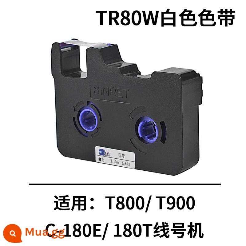 Thích hợp cho máy số dòng Sinret Sinreid Ruy băng T800/T900 Máy đánh dấu C-180T/E ống co nhiệt đai carbon TR80B nhãn dán màu đen 6/9/12 mm giấy nhãn tự dính màu vàng trắng - TR-80W nguyên bản màu trắng