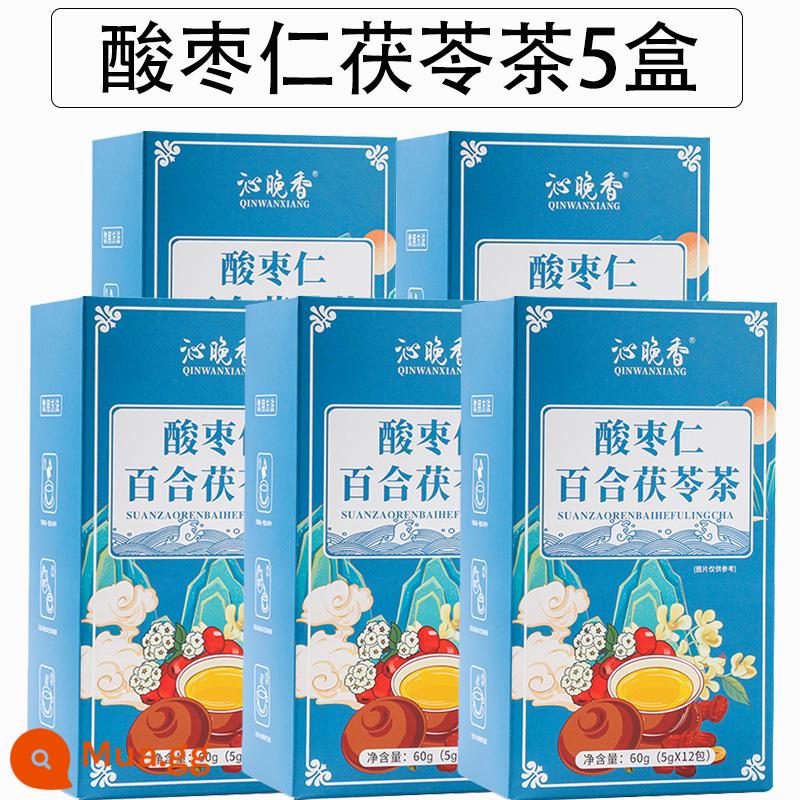 Suanzaoren Lily Poria Trà Ngủ Thơm dành cho nữ xoa dịu thần kinh, mất ngủ đi vào mộng mị, cải thiện hàng kém chất lượng gói trà kem bảo vệ sức khỏe - [Túi tam giác nâng cấp] 5 hộp + tách trà tinh tế