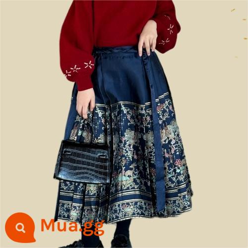 Bé Gái Mùa Đông Hanfu Phù Hợp Với 2023 Cô Gái Mới Màu Đỏ Phong Cách Cổ Đại Đường Bộ Đồ Phiên Bản Dài Áo Len Mặt Ngựa Váy Đêm Giao Thừa quần áo - Múa Rồng [Váy Mặt Ngựa] (Có Hàng) In Cá Tính