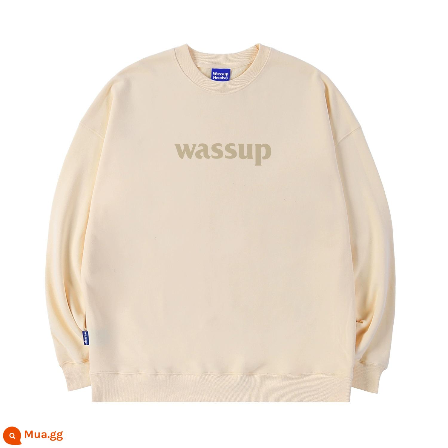 WASSUP HEODS retro hợp thời trang thương hiệu nam nữ mùa thu đông 2023 mới giản dị cặp đôi cổ tròn cotton dày T nguyên chất cotton dáng rộng - Quả mơ (bông terry mùa xuân và mùa thu) 400g bông nguyên chất không vón cục