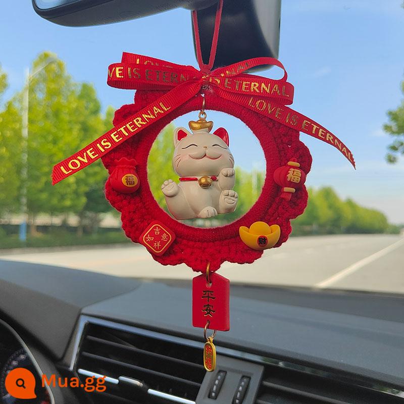 Mặt Dây Chuyền Ô Tô Handmade Mèo May Mắn Charm Trang Trí Trang Trí Ô Tô Dễ Thương Cao Cấp Phụ Kiện Ô Tô Chiếu Hậu Vật Trang Trí - Mèo đỏ + vẫy tay Nafu (thành phẩm!)