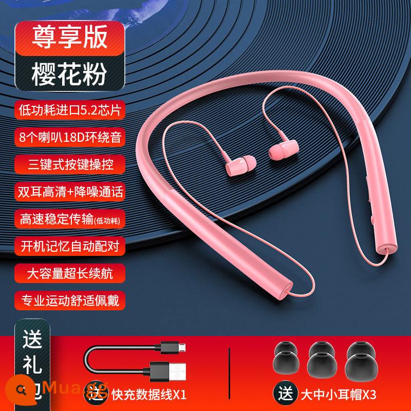 Tai nghe Bluetooth đeo cổ 2022 thể thao không dây mới chống ồn trong tai Apple Huawei thời lượng pin phổ thông nghe các bài hát - [Phiên Bản Độc Quyền] Màu Hồng Sakura + Chip Nhập Khẩu 5.2 + Âm Thanh Vòm 18D