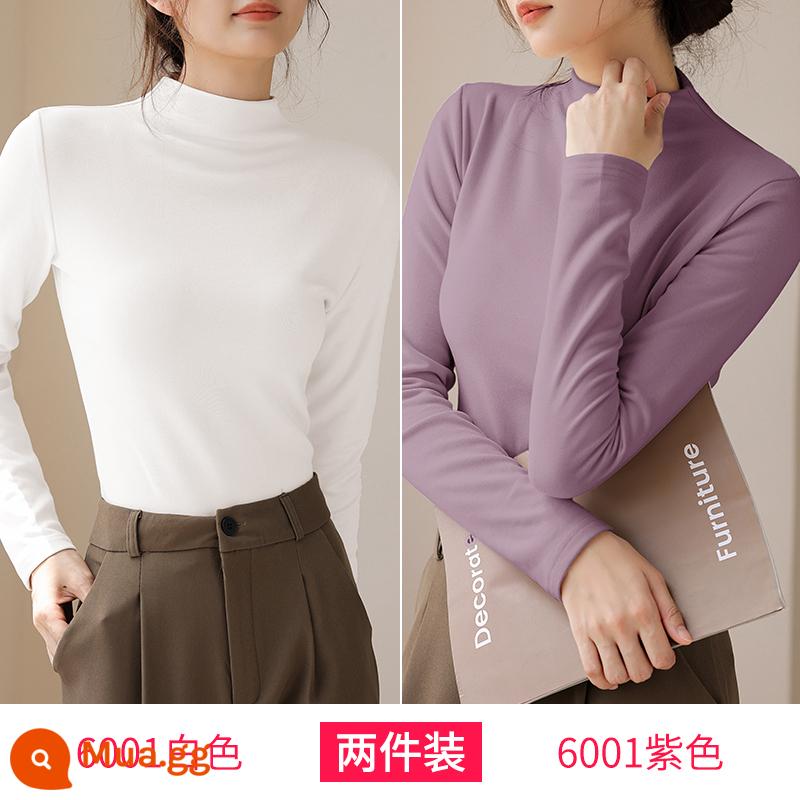 Áo sơ mi dài tay bên trong dài tay mùa đông của Semir Group cổ áo dày nửa cổ áo mùa xuân và mùa thu mùa thu trung bình - 3Q6001 trắng + 3Q6001 tím