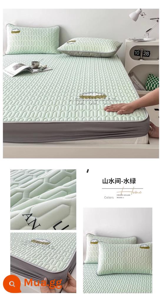 MUJI mùa hè băng lụa cao su trang bị tấm một mảnh trải giường nệm giường túi 2023 mới trải giường bao gồm tất cả - Aqua green [Thảm cao su loại A ✅ nhập khẩu Thái Lan] tặng kèm vỏ gối tương tự