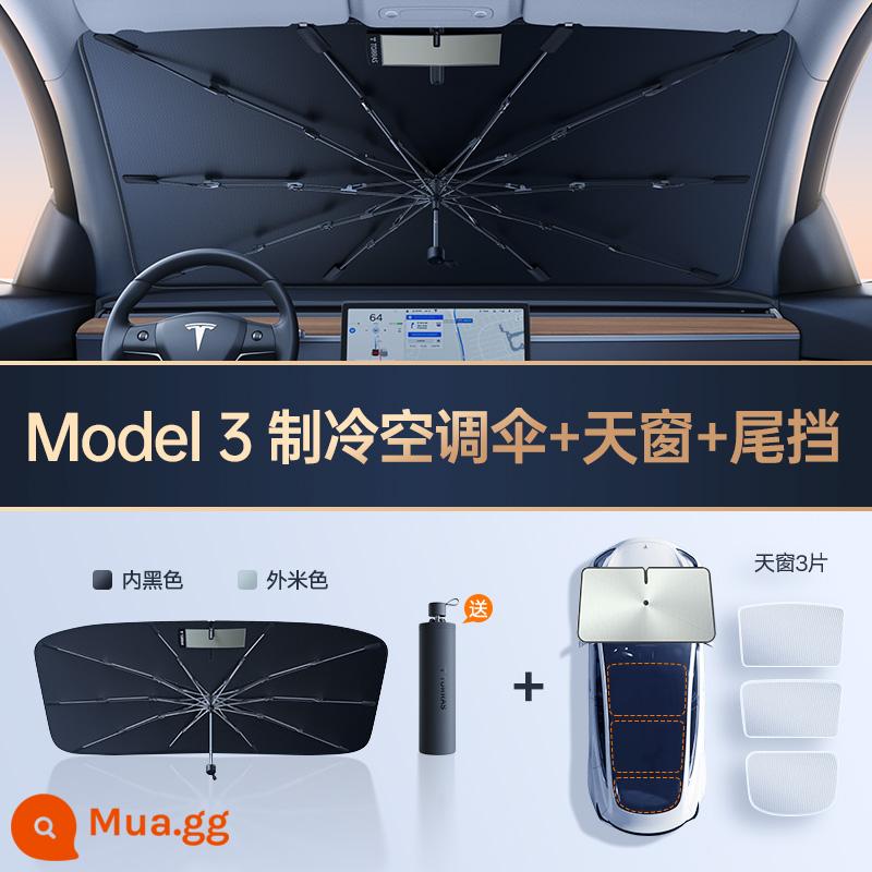 Dù che Tesla model3/y tấm che nắng cửa sổ phía trước kem chống nắng cách nhiệt tấm che nắng nội thất ô tô phụ kiện - [Mẫu 3] Máy lạnh bánh trước + cửa sổ trời toàn cảnh màu xe nguyên bản + bánh sau