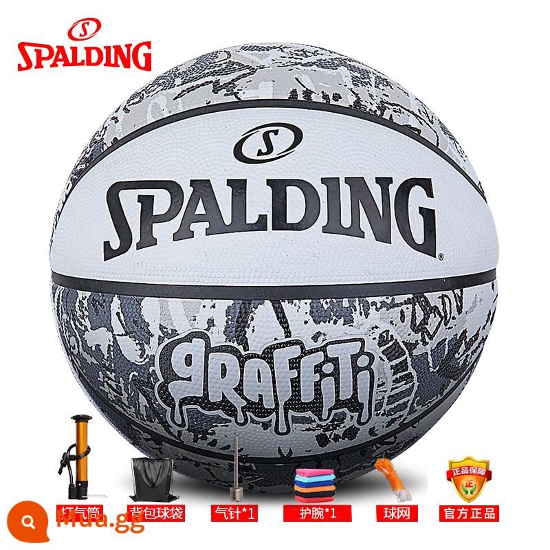 Bóng rổ Spalding sân bóng xi măng chịu mài mòn số 7 đen trắng sân bóng ngoài trời đặc biệt dành cho học sinh 1274 chính hãng - Gói quà tặng miễn phí 84-375Y (graffiti đen trắng)