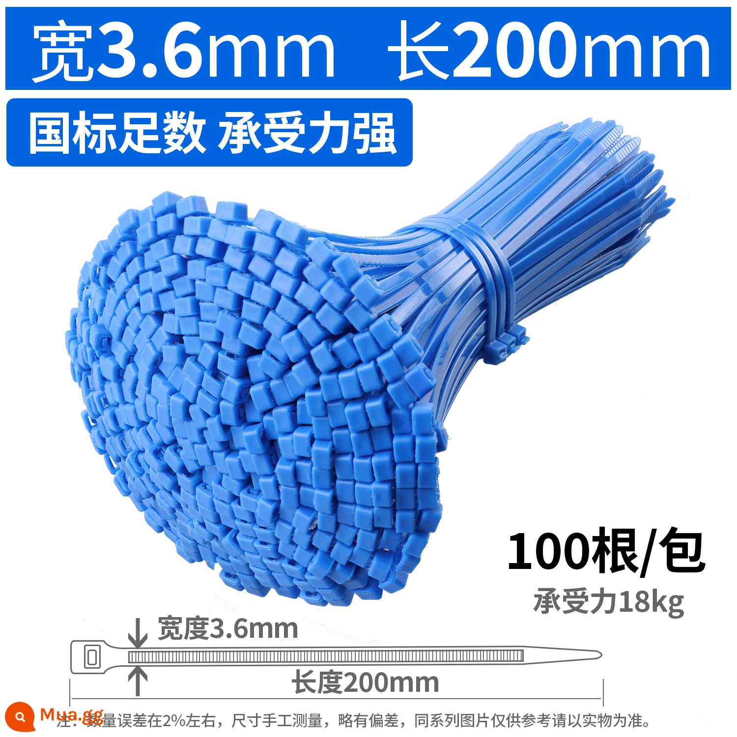 Dây buộc cáp nylon màu đen và trắng Dây buộc cáp nhựa tự khóa Dây buộc cáp chắc chắn Dây buộc cáp cố định Dây buộc cáp để bóp cổ chó - Màu xanh 4x200 tiêu chuẩn quốc gia 3,6 rộng 100 dải