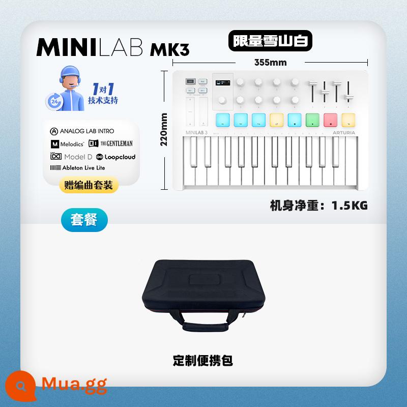 Thương hiệu trực tiếp Arturia MiniLab MK3 Portable Arranger MIDI Keyboard Controller Pad - ⭐Phiên bản giới hạn｜MINILAB MK3 Túi vỏ cứng màu trắng Snow Mountain + dịch vụ 1 đổi 1 + gói phần mềm sắp xếp