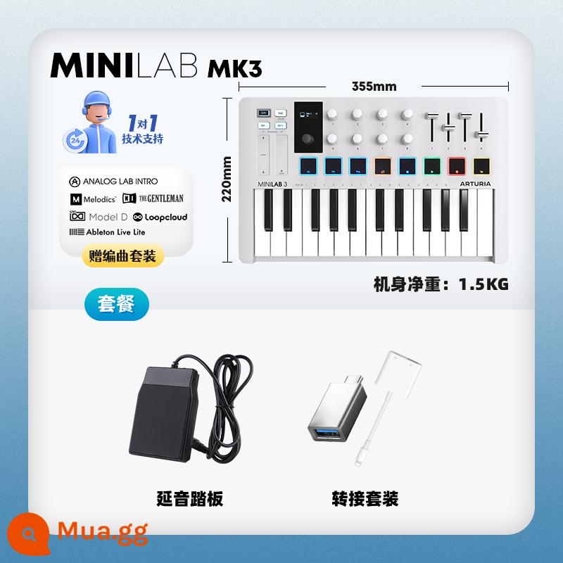 Thương hiệu trực tiếp Arturia MiniLab MK3 Portable Arranger MIDI Keyboard Controller Pad - ✅ Model bán chạy｜Bàn đạp trắng MINILAB MK3 + bộ chuyển đổi + dịch vụ 1-1 + gói phần mềm sắp xếp