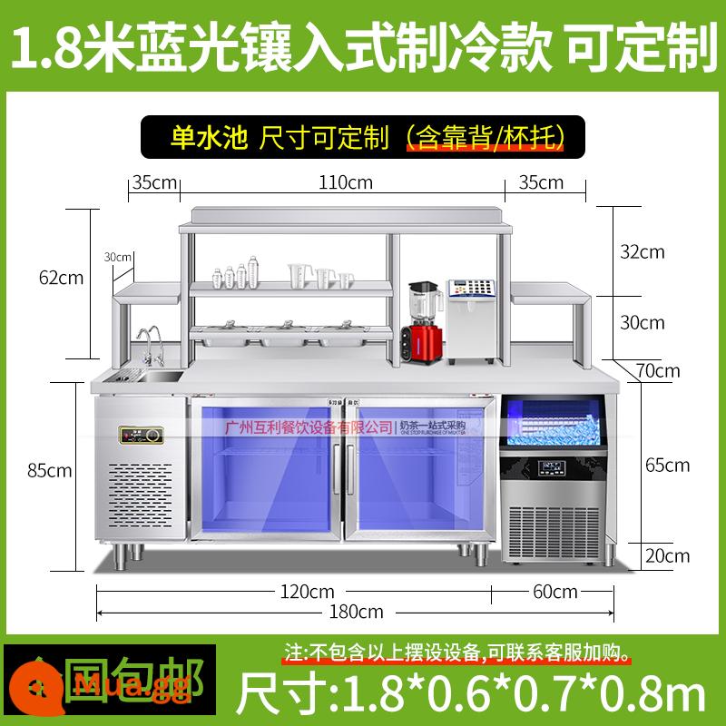 Huliheng cửa hàng trà sữa thiết bị bộ hoàn chỉnh của thanh nước bàn thao tác thương mại thép không gỉ tùy chỉnh cà phê làm lạnh bàn làm việc - Mô hình tích hợp máy làm đá 1,8m