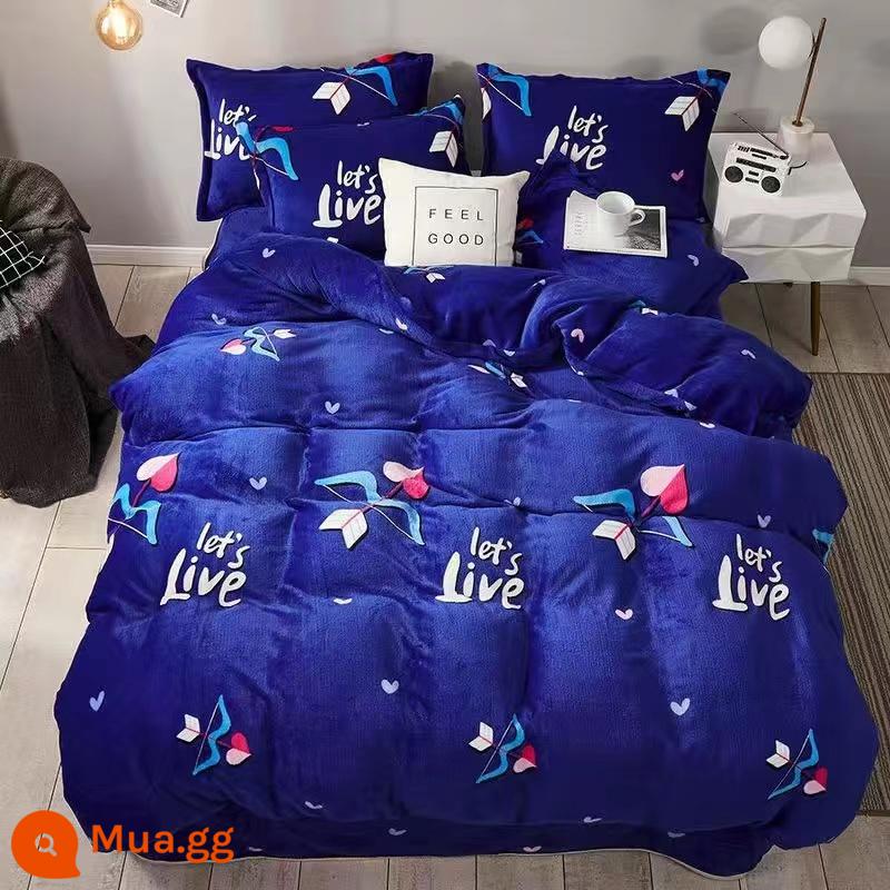 Vỏ chăn mùa đông lông cừu san hô Vỏ chăn đơn mảnh Plus nhung dày nhung 2 mặt 150x200x230 flannel vỏ chăn lõi - mũi tên của thần tình yêu