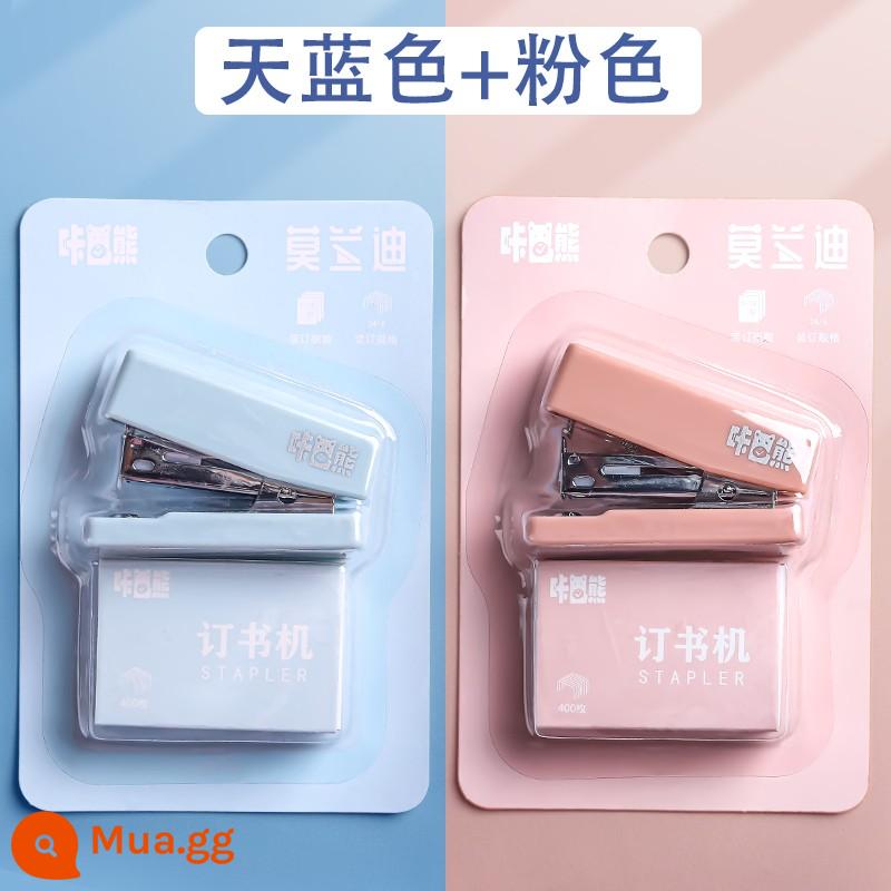 Kim bấm mini dễ thương học sinh sử dụng kim bấm sách dày di động kim bấm cầm tay kim bấm đồ dùng văn phòng hướng dẫn sử dụng hộ gia đình nhỏ đa chức năng kim bấm trái tim cô gái nhỏ - 2 bộ/Màu Morandi [xanh da trời + hồng]