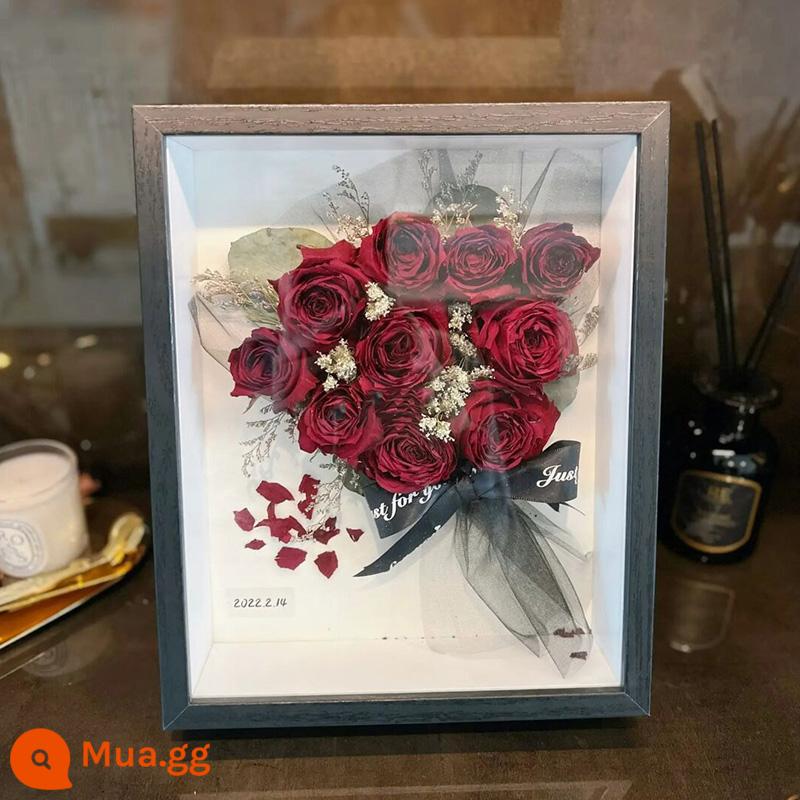 Khung ảnh hoa khô handmade tự làm hộp bảo quản hoa vĩnh cửu khung ảnh rỗng ba chiều làm khung ảnh hoa hồng hoa khô - Màu đen (rỗng 3cm, hút ẩm miễn phí + ruy băng + keo + đèn)