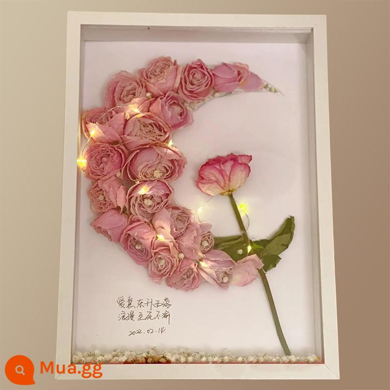 Khung ảnh hoa khô handmade tự làm hộp bảo quản hoa vĩnh cửu khung ảnh rỗng ba chiều làm khung ảnh hoa hồng hoa khô - Màu trắng (rỗng 3cm, hút ẩm miễn phí + ruy băng + keo + đèn)