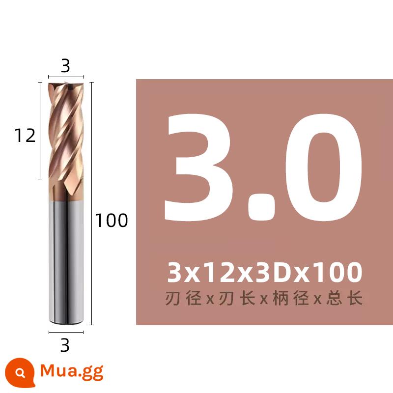 Dao phay phủ cacbua thép vonfram 55 độ Dao phay đáy phẳng 4 cạnh mở rộng thép CNC Máy phay đáy phẳng CNC - 3*12*3D*100