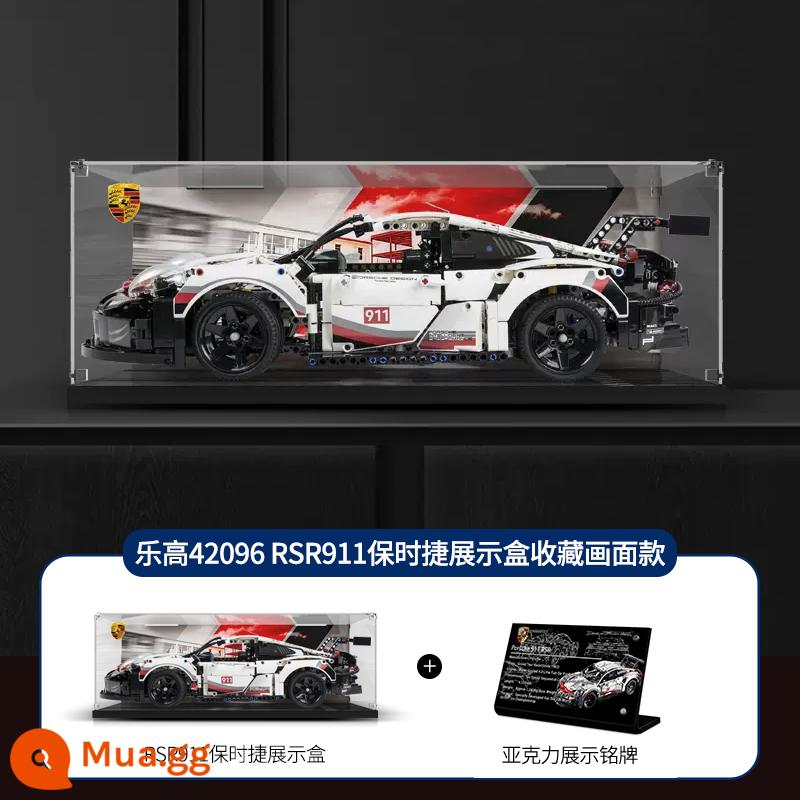 POP Lego Porsche 911 Bugatti Lamborghini Ferrari hộp hiển thị acrylic trong suốt chống bụi - 42096 Phong cách hình ảnh Porsche RSR + bảng tên độc quyền