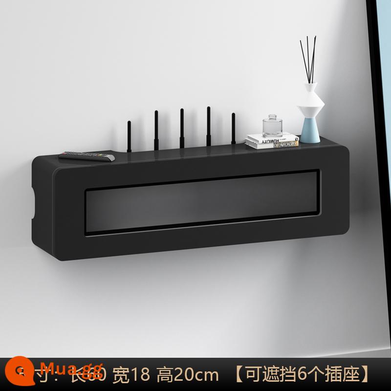 Hộp Set-Top Wifi Bộ Định Tuyến Hộp Bảo Quản Miễn Phí Đấm Tường Tủ Tivi Dây Ổ Cắm Bao Kệ Trang Trí - Cửa kính/màu đen sang trọng nhẹ [dài 60x rộng 18x cao 20] cm