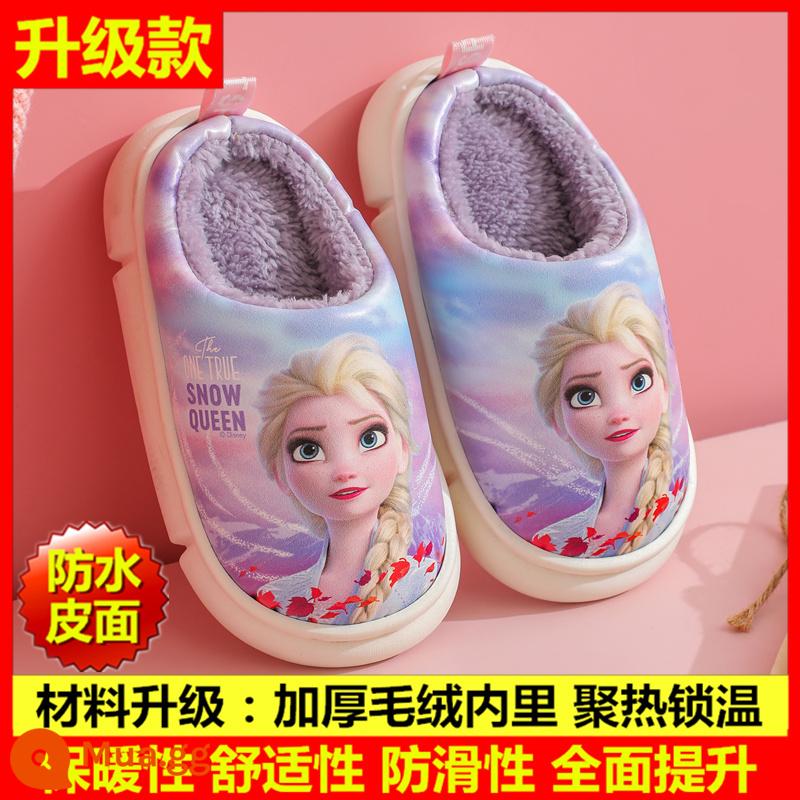 Disney Esha Children Cotton Slipper Girl Baby Baby Winter trong nhà chống lại dép dày và ấm - Dép Elsa★Tím [Nâng cấp chất liệu]