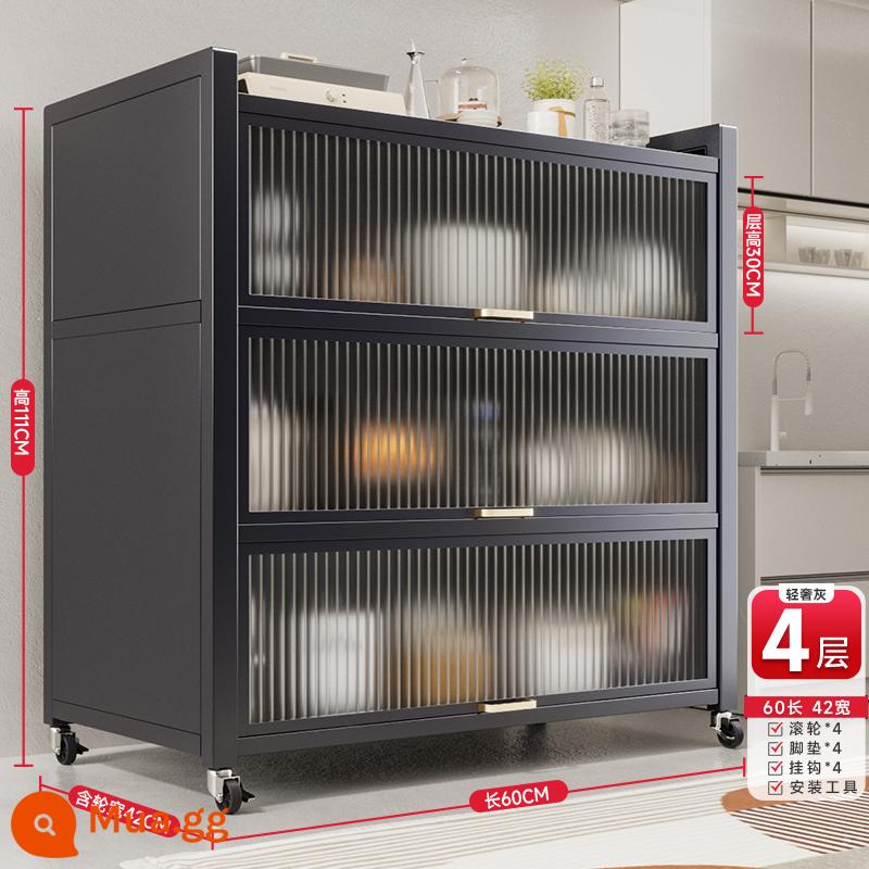 Kitchen Story cực rộng 44cm Giá để đồ nhà bếp đặt trên sàn nhiều lớp đựng đồ tích hợp trong tủ bát đĩa và giá để đồ bên bữa ăn - Màu xám [dày thế hệ thứ 5] bốn lớp dài 60 * rộng 42