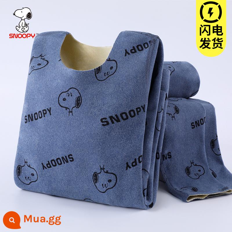 Snoopy quần áo mùa thu trẻ em quần vệ sinh cơn sốt bé trai quần lót cotton Plus nhung dày dặn bé trai lớn giữ ấm - Snoopy được in toàn thân (thiết kế liền mạch, sưởi ấm nhiệt độ không đổi) màu xanh xám