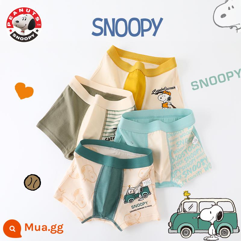 Quần lót trẻ em bé trai cotton quần lót boxer bé trai bé trung và lớn cotton 100% modal quần boxer an toàn - Snoopy-Mới (phiên bản nâng cấp-ngải cứu kháng khuẩn) 4 gói-3