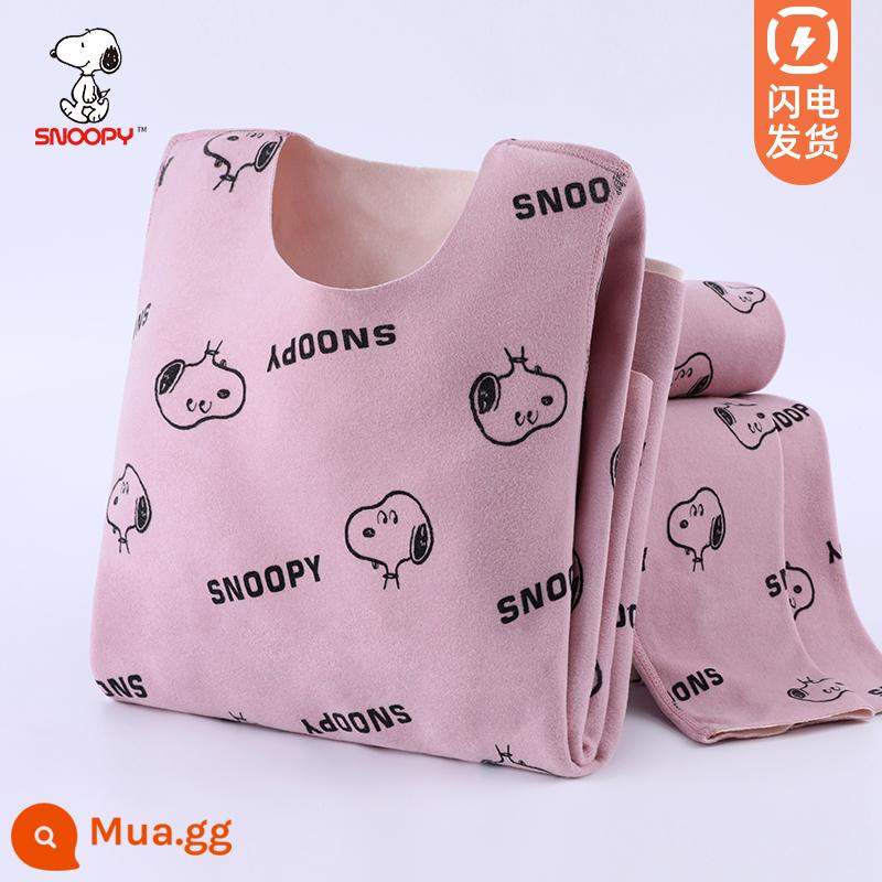 Quần áo mùa thu và quần vệ sinh trẻ em Snoopy quần lót sưởi ấm cho bé gái tất cả cotton cộng với nhung dày giữ ấm cho bé gái và trẻ lớn - Mô hình in Snoopy-(thiết kế liền mạch, làm nóng nhiệt độ không đổi) màu tím nhạt