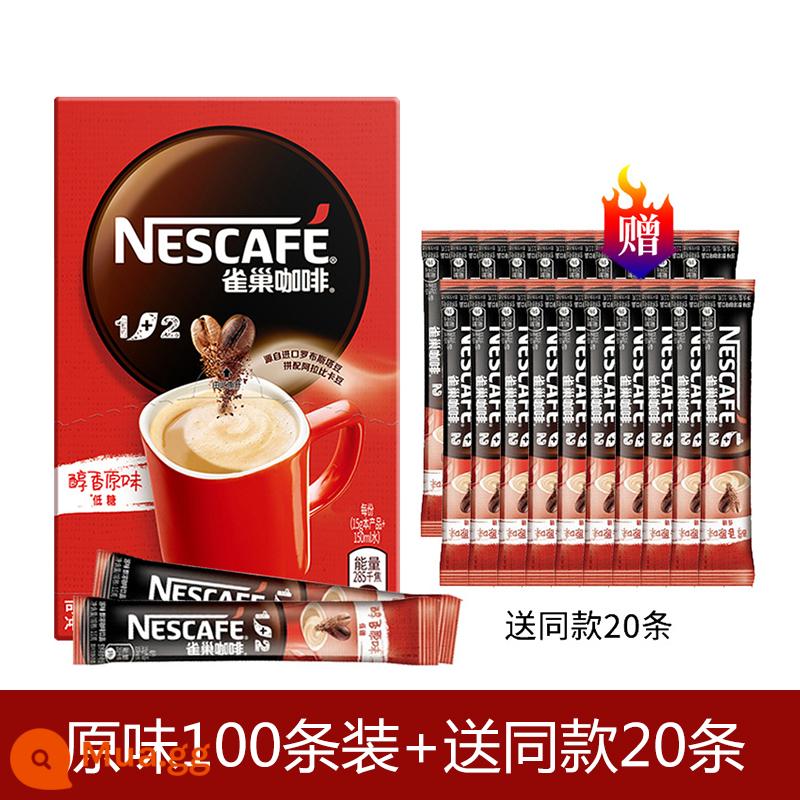 Nescafé 100 que 1+2 hương vị ban đầu Bột cà phê hòa tan Nescafé espresso 3 trong 1 sảng khoái cửa hàng hàng đầu chính thức - Hương vị gốc 100 miếng [miễn phí 20 miếng]