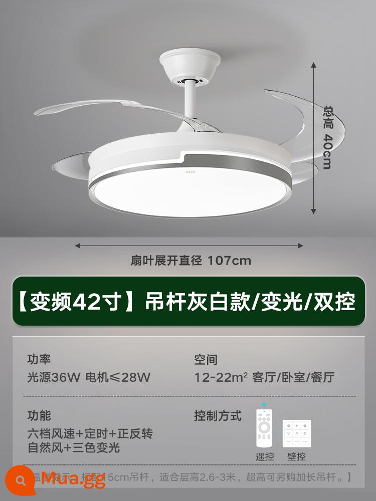 Oaks Trần Đèn Quạt Trần Đèn Phòng Ngủ Phòng Khách Phòng Ăn Hộ Gia Đình Tích Hợp Mới 2022 Quạt Điện Đèn Chùm - [Toàn phổ] Trắng + Xám 42 inch - Tần số thay đổi 6 tốc độ - làm mờ - cắt đôi, độ sáng tối đa 72w