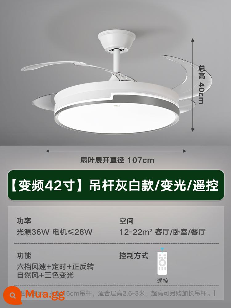 Oaks Trần Đèn Quạt Trần Đèn Phòng Ngủ Phòng Khách Phòng Ăn Hộ Gia Đình Tích Hợp Mới 2022 Quạt Điện Đèn Chùm - [Toàn phổ] Trắng + Xám 42 inch - Tần số thay đổi 6 tốc độ - điều chỉnh độ sáng - điều khiển từ xa, độ sáng tối đa 72w