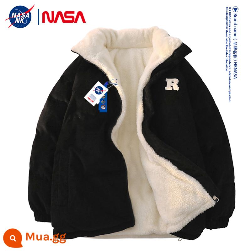 NASA đồng thương hiệu cừu nhung áo khoác cotton áo khoác nam mùa đông xuống áo khoác bông Klein màu xanh bông áo khoác vải to sợi áo khoác - đen