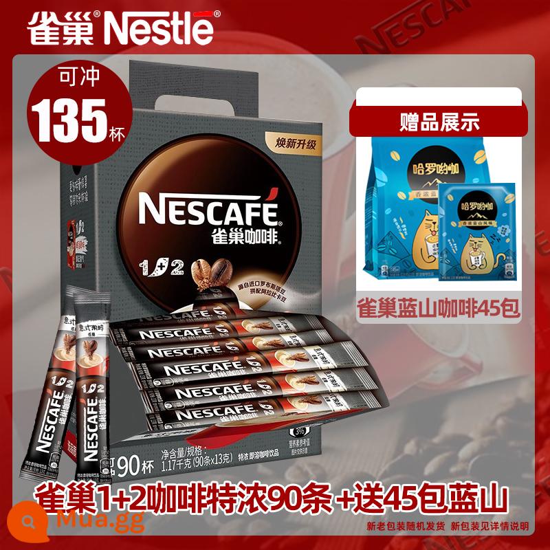 Cà phê hòa tan Nestle Nestle 1+2 hương vị nguyên bản espresso 30 gói bột cà phê ít đường 3 trong 1 giúp thức khuya sảng khoái - [Có thể pha 135 cốc] Nestlé 1+2 Espresso 90 thanh + Tặng 45 gói Blue Mountain