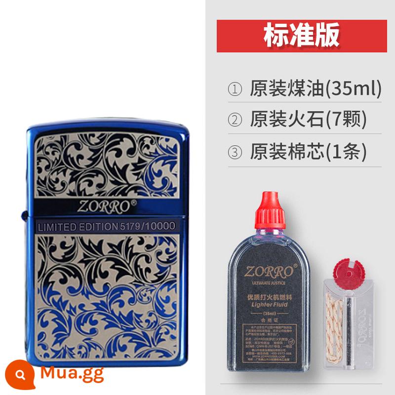 Limited Zorro Su Luo Pure Copper Kerosene Liter Tangcao cổ xưa bạc nguyên bản chạm khắc sáng tạo Windproof Men's Retro - Phiên bản tiêu chuẩn Tangcao Ice thân thiện với môi trường