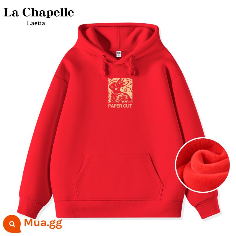 La Chapelle rượu vang đỏ áo len áo khoác nữ mùa thu đông cộng nhung dày có mũ trùm đầu 2023 năm con thỏ quần áo năm hoàng đạo - Thỏ cắt giấy màu đỏ sang trọng