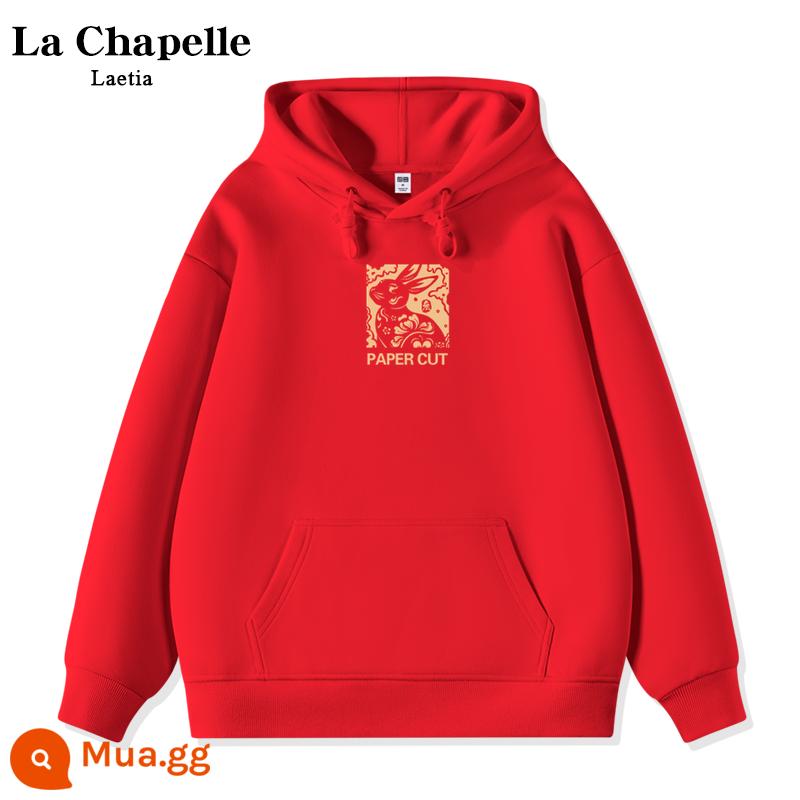 La Chapelle rượu vang đỏ áo len áo khoác nữ mùa thu đông cộng nhung dày có mũ trùm đầu 2023 năm con thỏ quần áo năm hoàng đạo - Thỏ cắt giấy mỏng màu đỏ