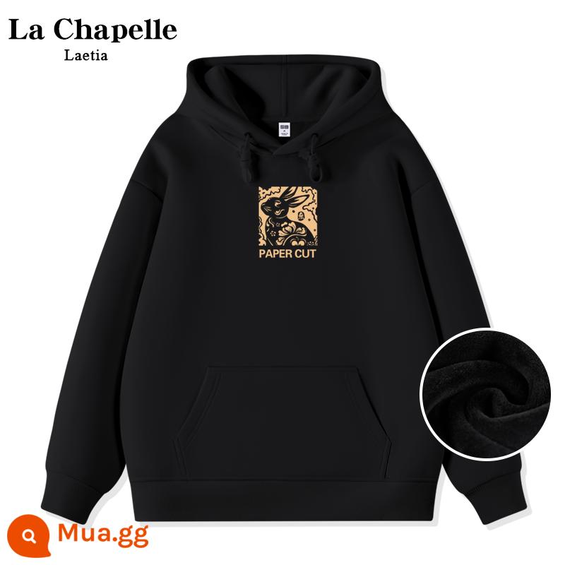 La Chapelle rượu vang đỏ áo len áo khoác nữ mùa thu đông cộng nhung dày có mũ trùm đầu 2023 năm con thỏ quần áo năm hoàng đạo - Thỏ cắt giấy màu đen sang trọng