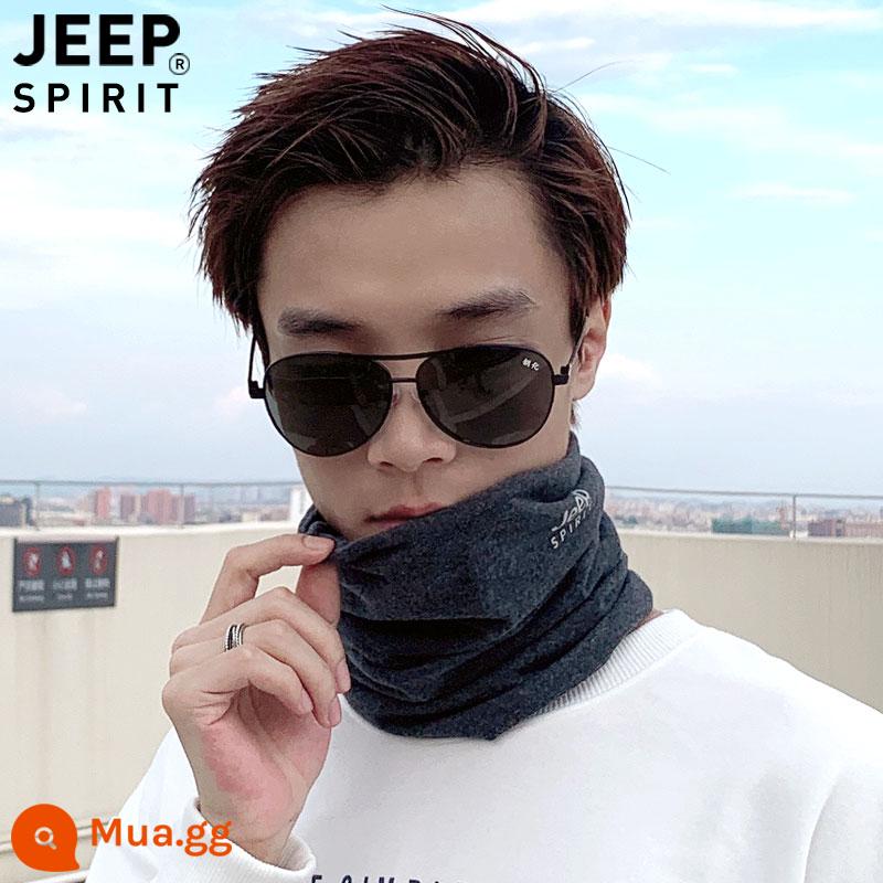 Cổ xe JEEP cotton nguyên chất dành cho nam và nữ mùa thu đông ấm áp bảo vệ cổ cổ nhỏ đi xe đạp ngoài trời khăn lạnh mặt nạ chống gió - Màu xám đen