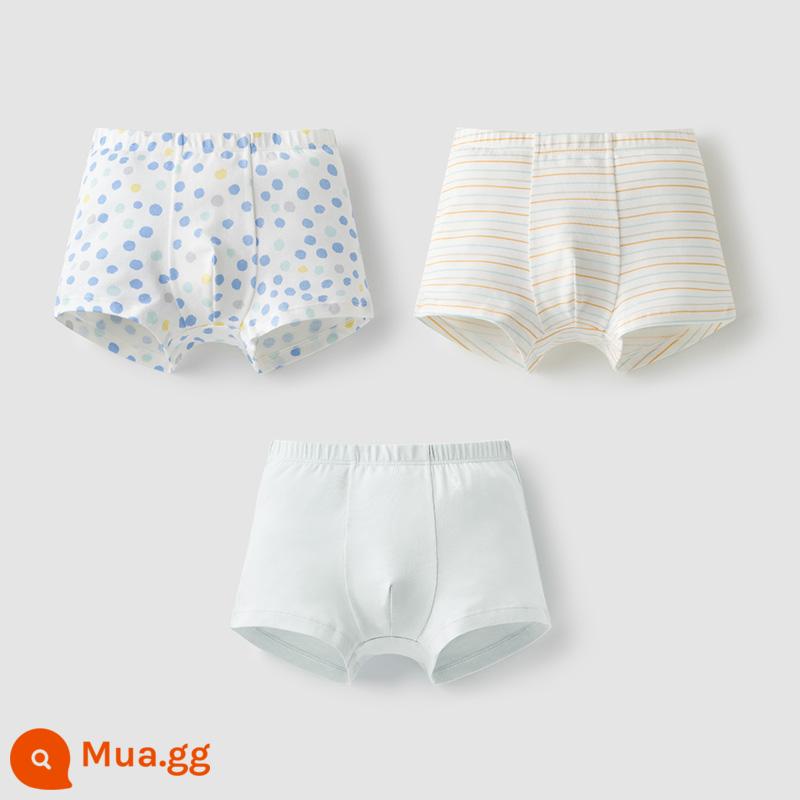 Chuối Quần Lót Trẻ Em 355C Cotton Kháng Khuẩn Boxer Quần Lót Bé Trai Màu Sắc Tương Phản Quần Lót Tam Giác Nữ 3 Cái - [Góc nam] Chấm bi xanh lam + sọc xanh cam + xanh mơ