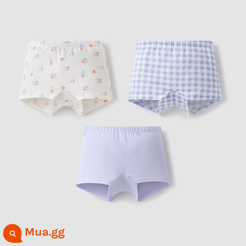 Chuối Quần Lót Trẻ Em 355C Cotton Kháng Khuẩn Boxer Quần Lót Bé Trai Màu Sắc Tương Phản Quần Lót Tam Giác Nữ 3 Cái - [Góc phẳng dành cho nữ] Logo cảm biến cơ thể màu xanh hồng + Kẻ sọc tím đậm + Tím Iceland