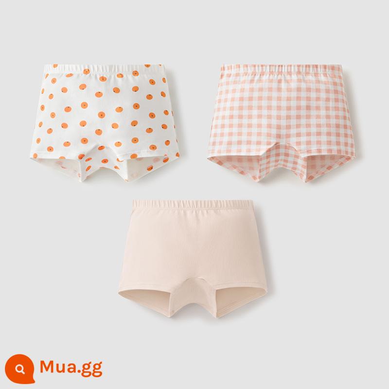 Chuối Quần Lót Trẻ Em 355C Cotton Kháng Khuẩn Boxer Quần Lót Bé Trai Màu Sắc Tương Phản Quần Lót Tam Giác Nữ 3 Cái - [Góc phẳng nữ] Trắng cam + Kẻ sọc cam + Da quế