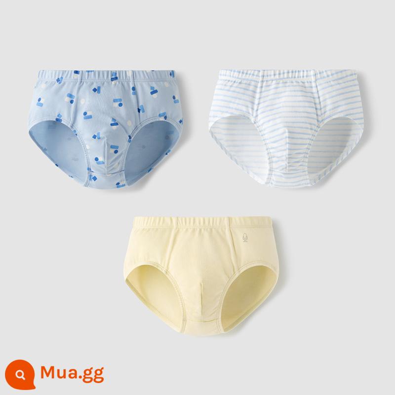 Chuối Quần Lót Trẻ Em 355C Cotton Kháng Khuẩn Boxer Quần Lót Bé Trai Màu Sắc Tương Phản Quần Lót Tam Giác Nữ 3 Cái - [Tam giác nam] Dấu hiệu cảm giác cơ thể màu xanh đậm + dải màu nước màu xanh nhạt + màu vàng lông vũ