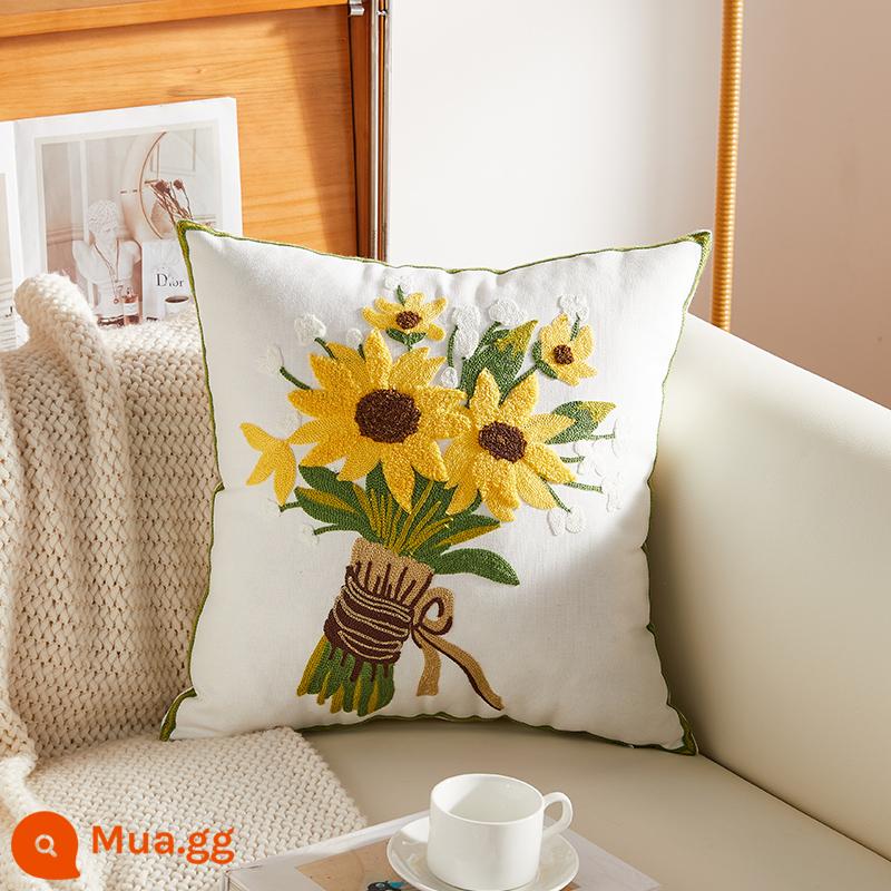 Mỹ mục vụ ánh sáng sang trọng cao cấp thêu gối sofa phòng khách cao cấp đầu giường đệm lưng gối không chứa lõi - Gối thêu hướng dương và Yu