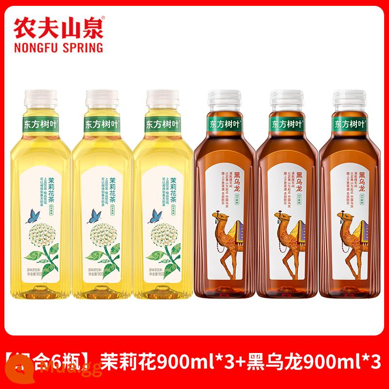 Nongfushangquan Oriental Leaves 900ml * 12 chai lớn trà không đường uống trà hoa nhài quýt xanh Pu'er hộp đầy đủ - [Bộ 6 chai] Trà hoa nhài 900ml*3 + ô long đen 900ml*3