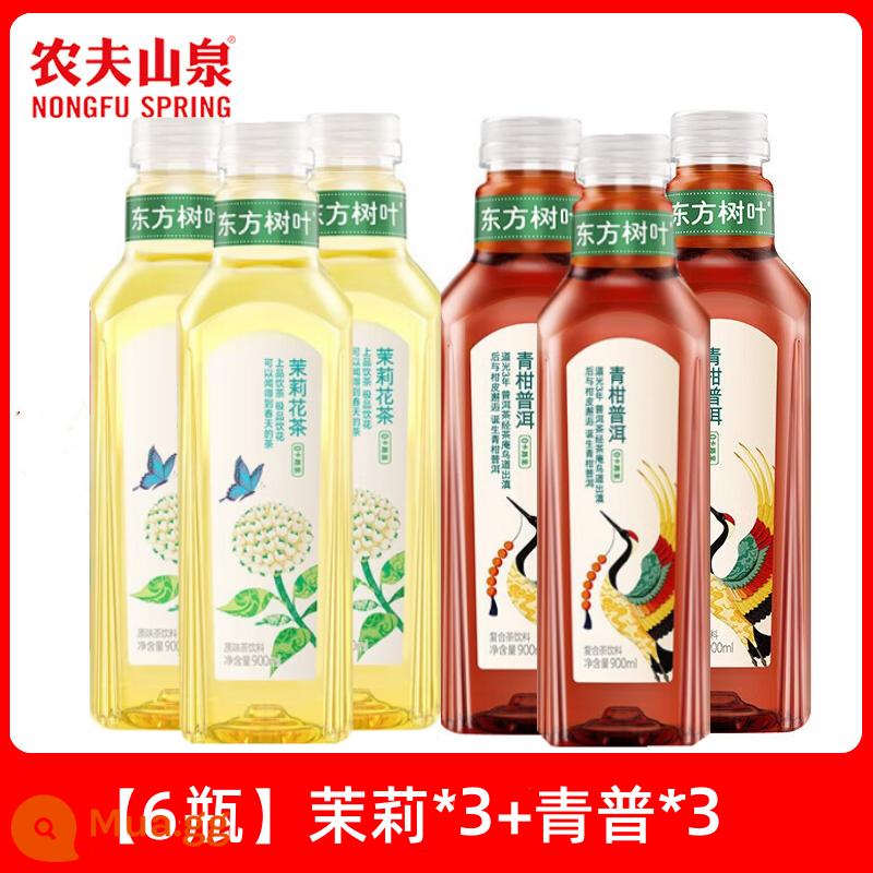 Nongfushangquan Oriental Leaves 900ml * 12 chai lớn trà không đường uống trà hoa nhài quýt xanh Pu'er hộp đầy đủ - [Bộ 6 chai] Phổ Nhĩ xanh 900ml*3+Trà hoa nhài 900ml*3