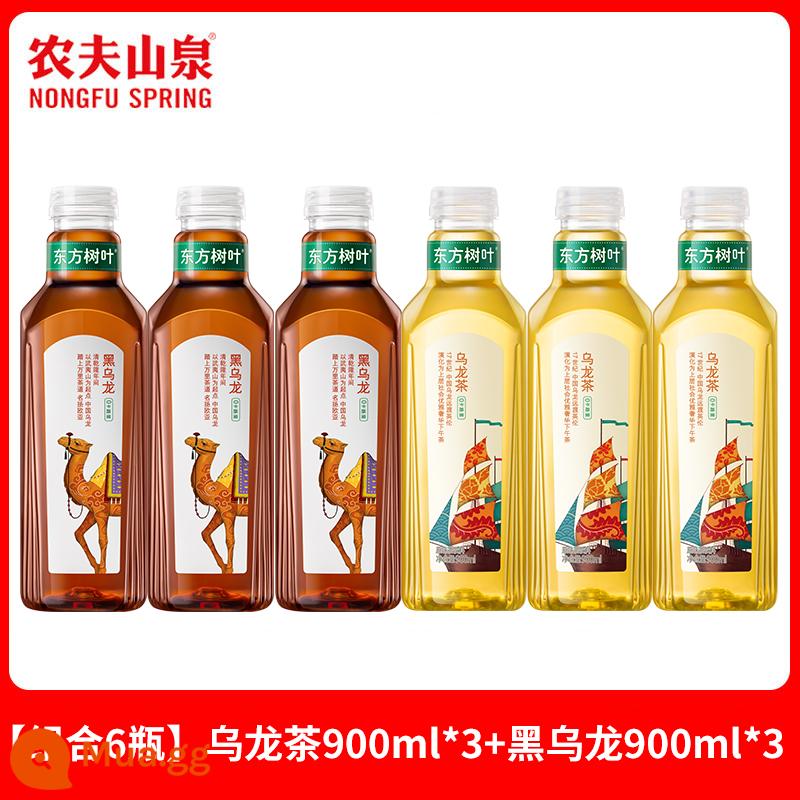 Nongfushangquan Oriental Leaves 900ml * 12 chai lớn trà không đường uống trà hoa nhài quýt xanh Pu'er hộp đầy đủ - [Bộ 6 chai] Trà ô long 900ml*3+Trà ô long đen 900ml*3