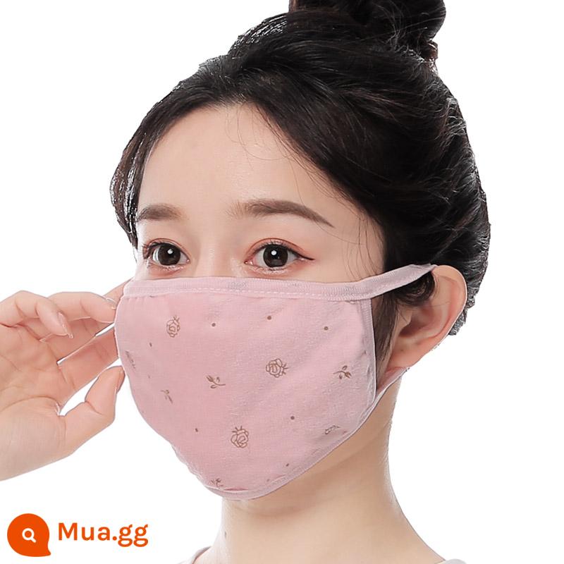 Khẩu trang cotton cho nam mùa đông giữ ấm và chống lạnh Khẩu trang dành cho phụ nữ trưởng thành không bó sát tai phong cách hợp thời trang có thể giặt được chống bụi và thoáng khí - 1 bông hồng siêu mềm (hồng)