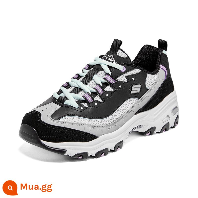 Skechers SKECHERS trà sữa gấu mùa thu đông 2022 mới bố giày nữ tăng chiều cao Plus nhung thể thao thường ngày - BKPR Đen/Tím - Phong Cách Mùa Hè Thoáng Khí - Gấu Trắng Nhỏ