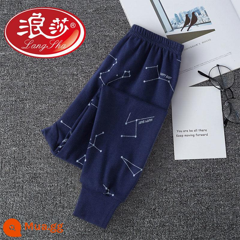 Quần vệ sinh bé trai cotton nguyên chất mặc trong nhà quần đơn ấm áp cho trẻ em cỡ vừa và lớn quần len cotton cho trẻ em quần pyjama bé trai - đen