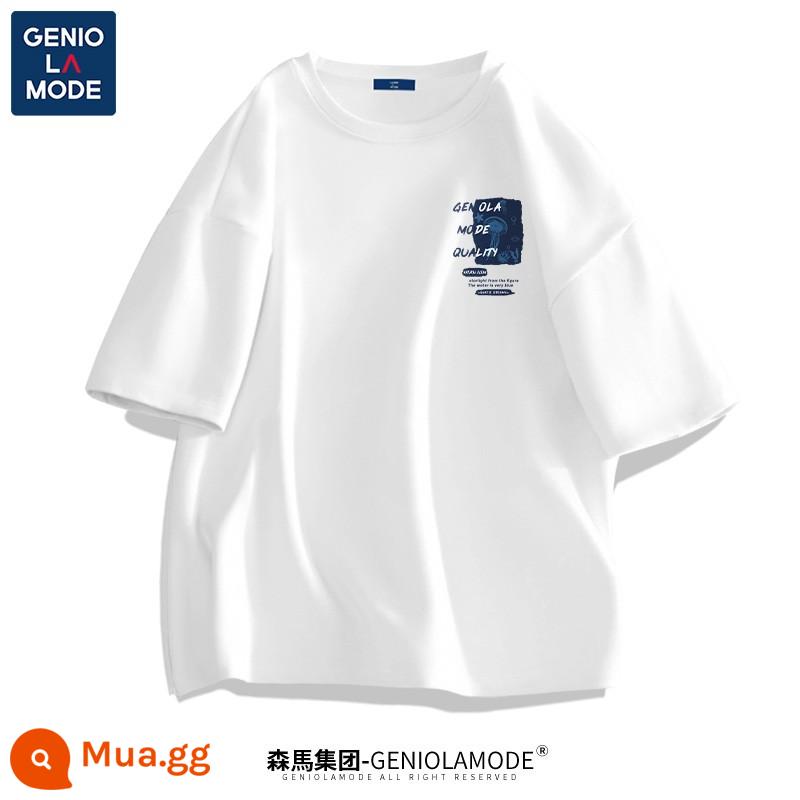 Semir Group GENIOLAMODE áo thun cotton nam ngắn tay áo thun nam màu trắng dáng rộng mùa hè cho nam - Màu trắng (logo ngực sứa tưởng tượng)