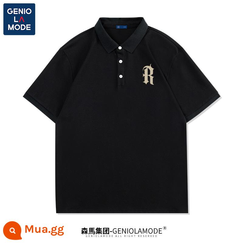 Semir Group GENIOLAMODE áo sơ mi nam ngắn tay áo sơ mi nam mùa hè nam vai bé trai Áo thun thủy triều - Màu đen (logo ngực phông chữ cổ điển)